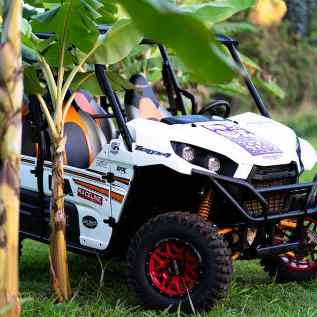 a truck is parked in the grass